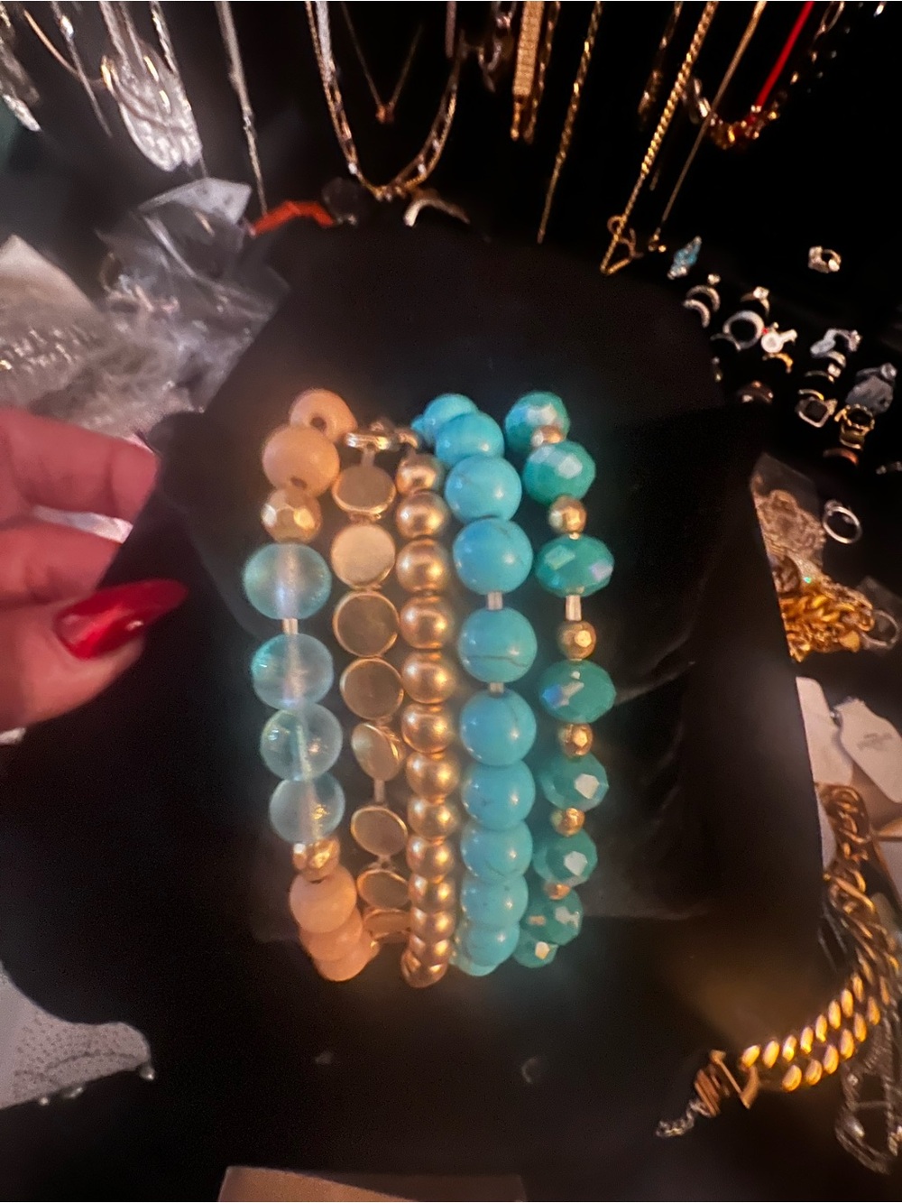 Turquoise & Gold Beaded Bracelet Set - Women Jewelry Bracelets